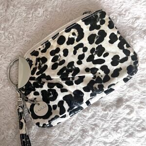 LuLu NYC Black & White Animal Print Ruched Evening Bag Wristlet Clutch Silver